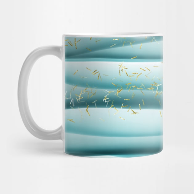 Teal White Gold Fantasy Wave Pattern by jodotodesign